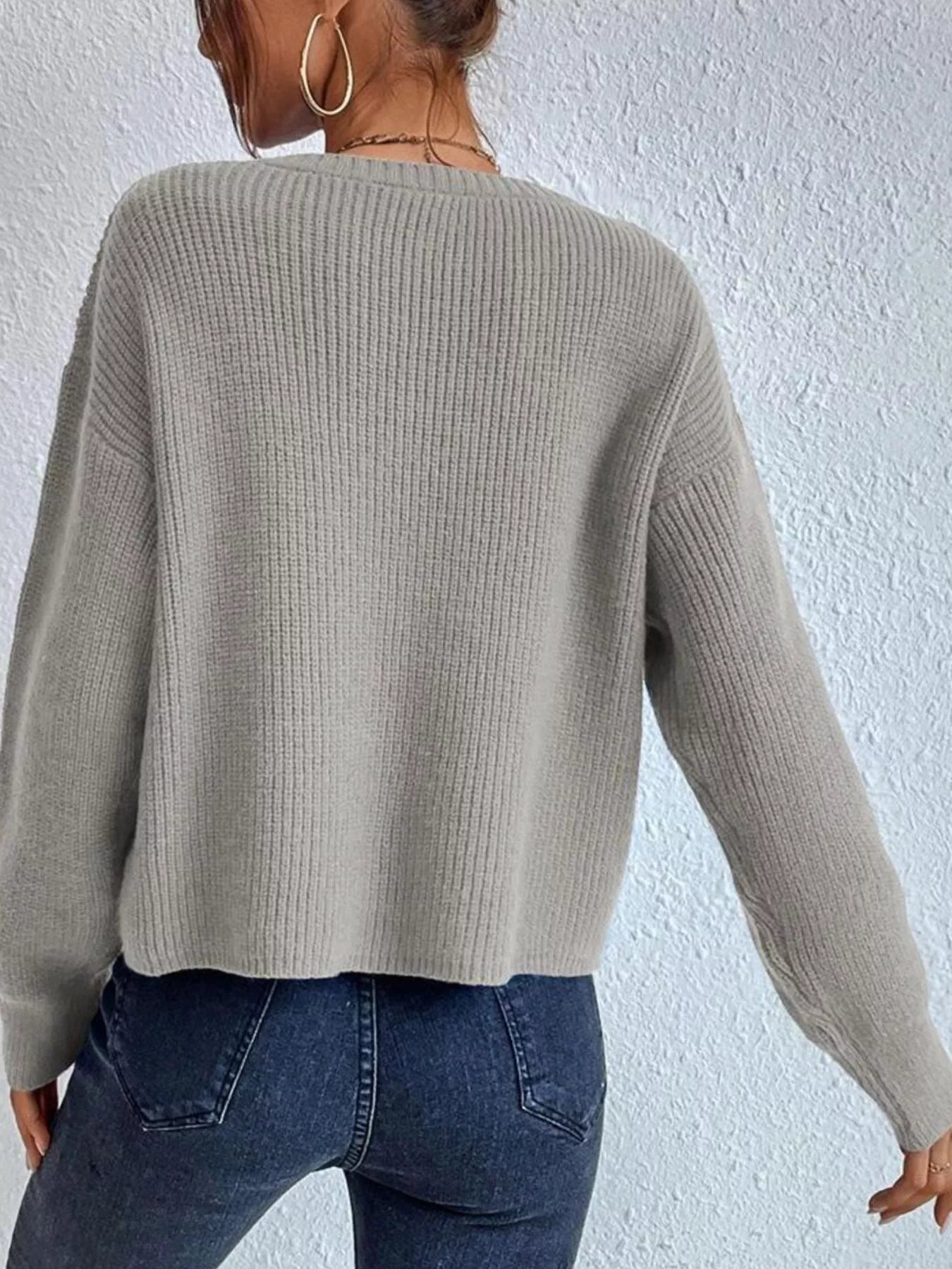 Ribbed Knit Dropped Shoulder Sweater