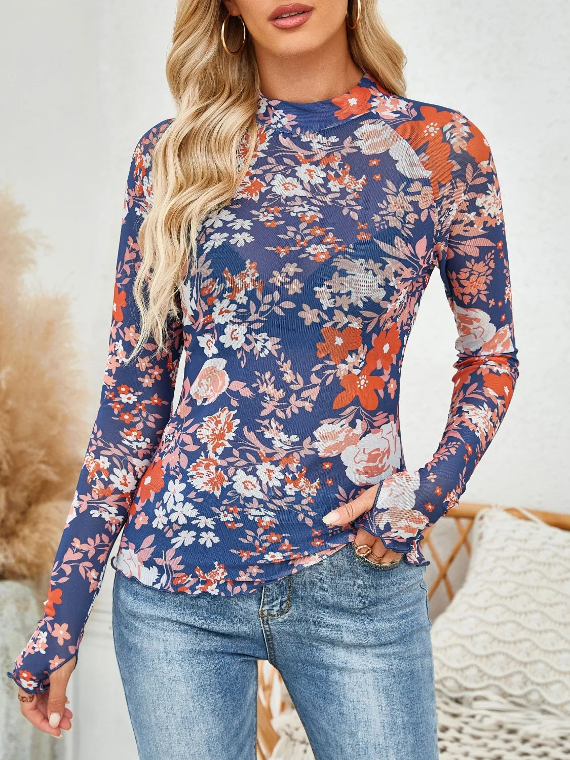 floral long sleeve top
