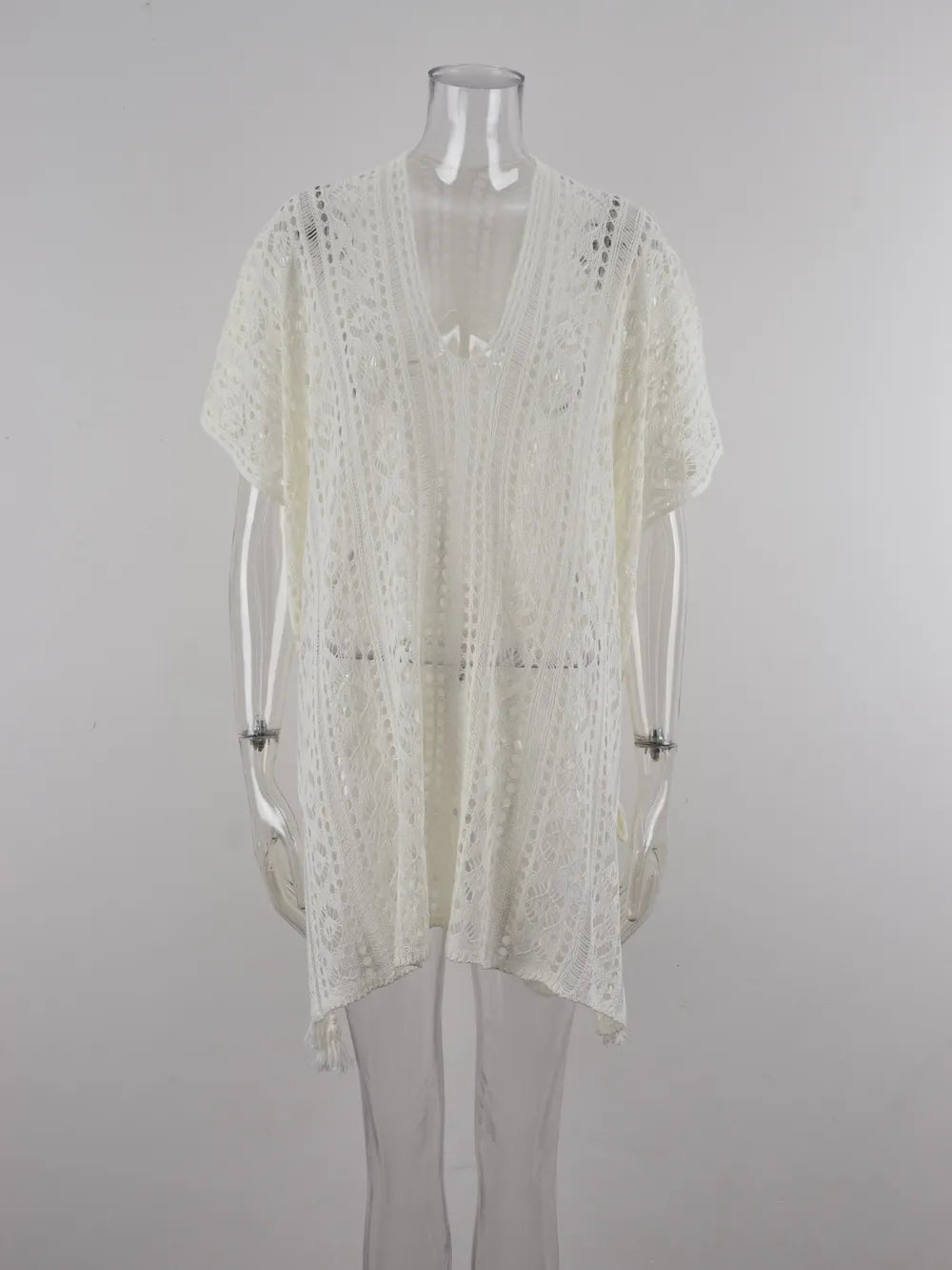 Angel Wings V-Neck Cutout Tassel Cover-Up
