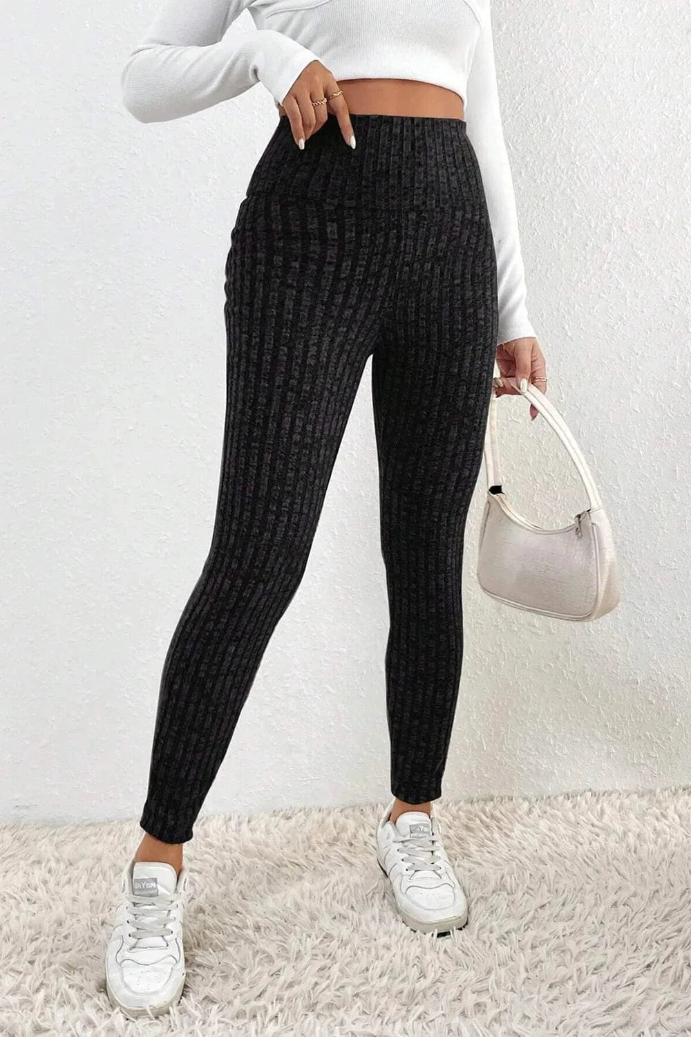 Black Ribbed High Waist Leggings