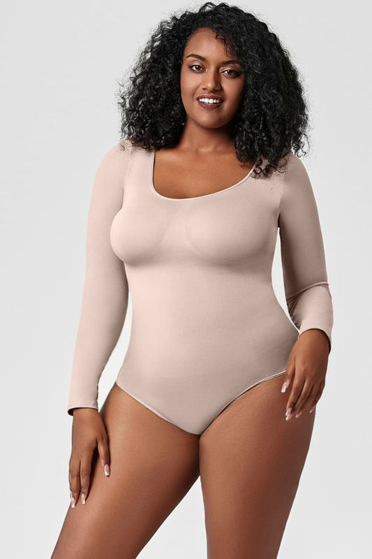 Beige Long Sleeve Shaping Bodysuit Body suits