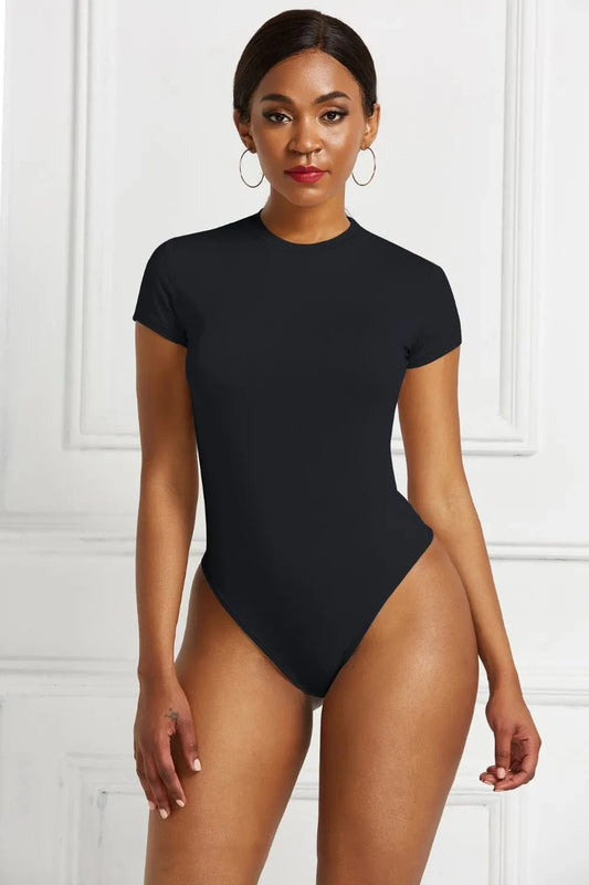Black Round Neck Short Sleeve Bodysuit Body suits