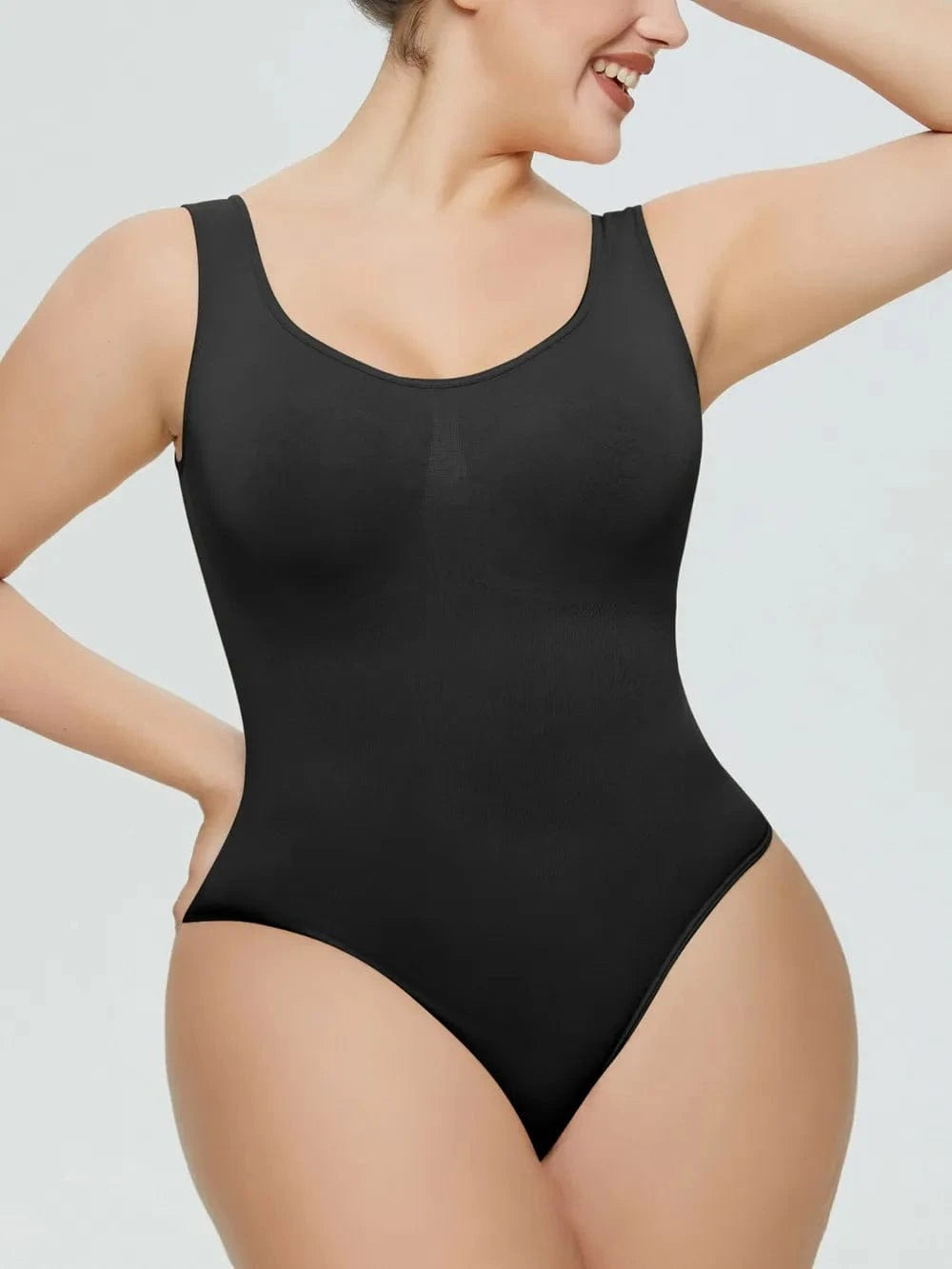Black Scoop Neck Wide Strap Shaping Bodysuit Body suits