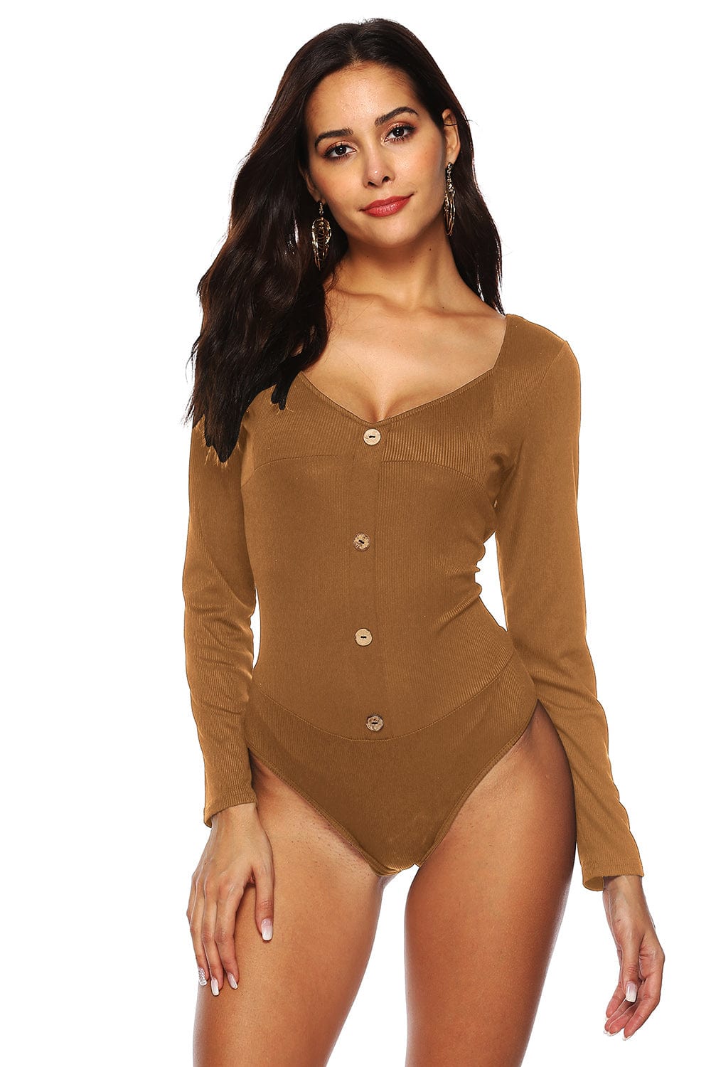 Caramel Button Detail Bodysuit Body suits