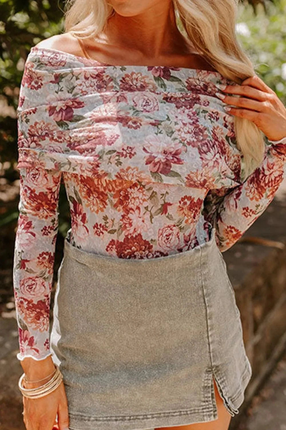 Floral Off-Shoulder Long Sleeve Bodysuit Body suits