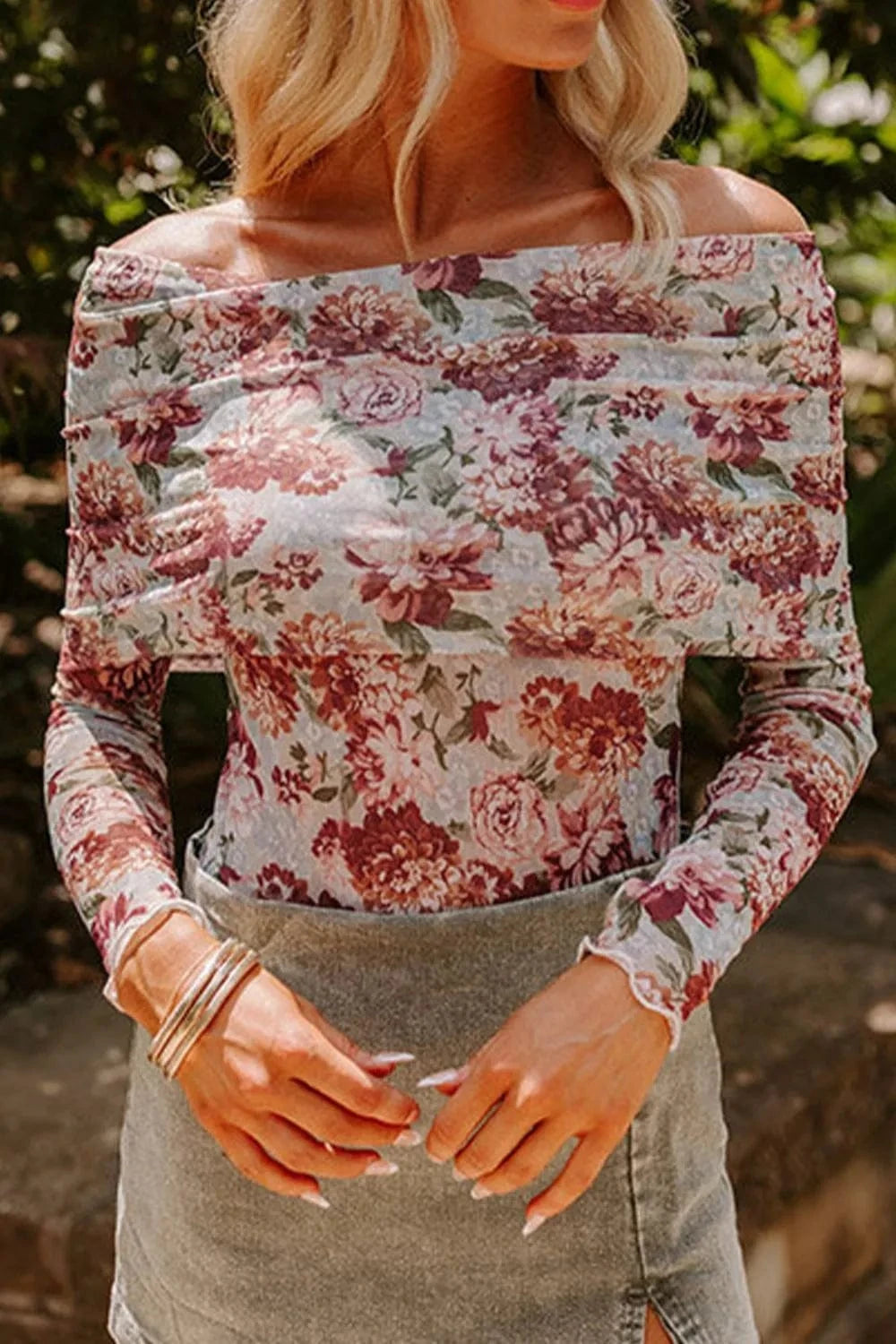 Floral Off-Shoulder Long Sleeve Bodysuit Body suits