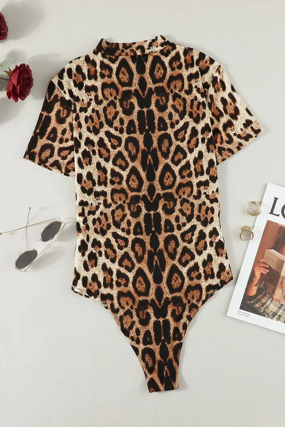 Leopard Half Zip Short Sleeve Bodysuit Body suits