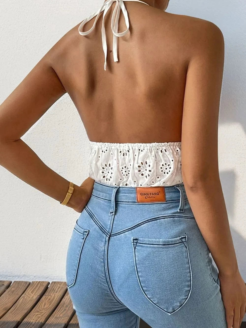Perfee Halter Neck Lace Bodysuit Body suits