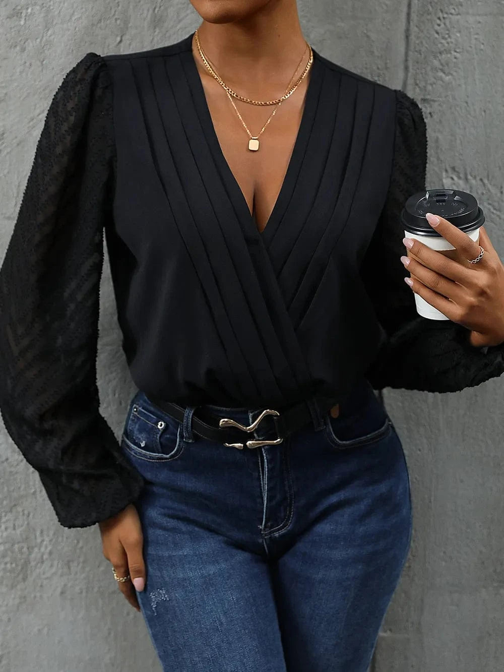 Perfee Ruched Surplice Long Sleeve Bodysuit Body suits