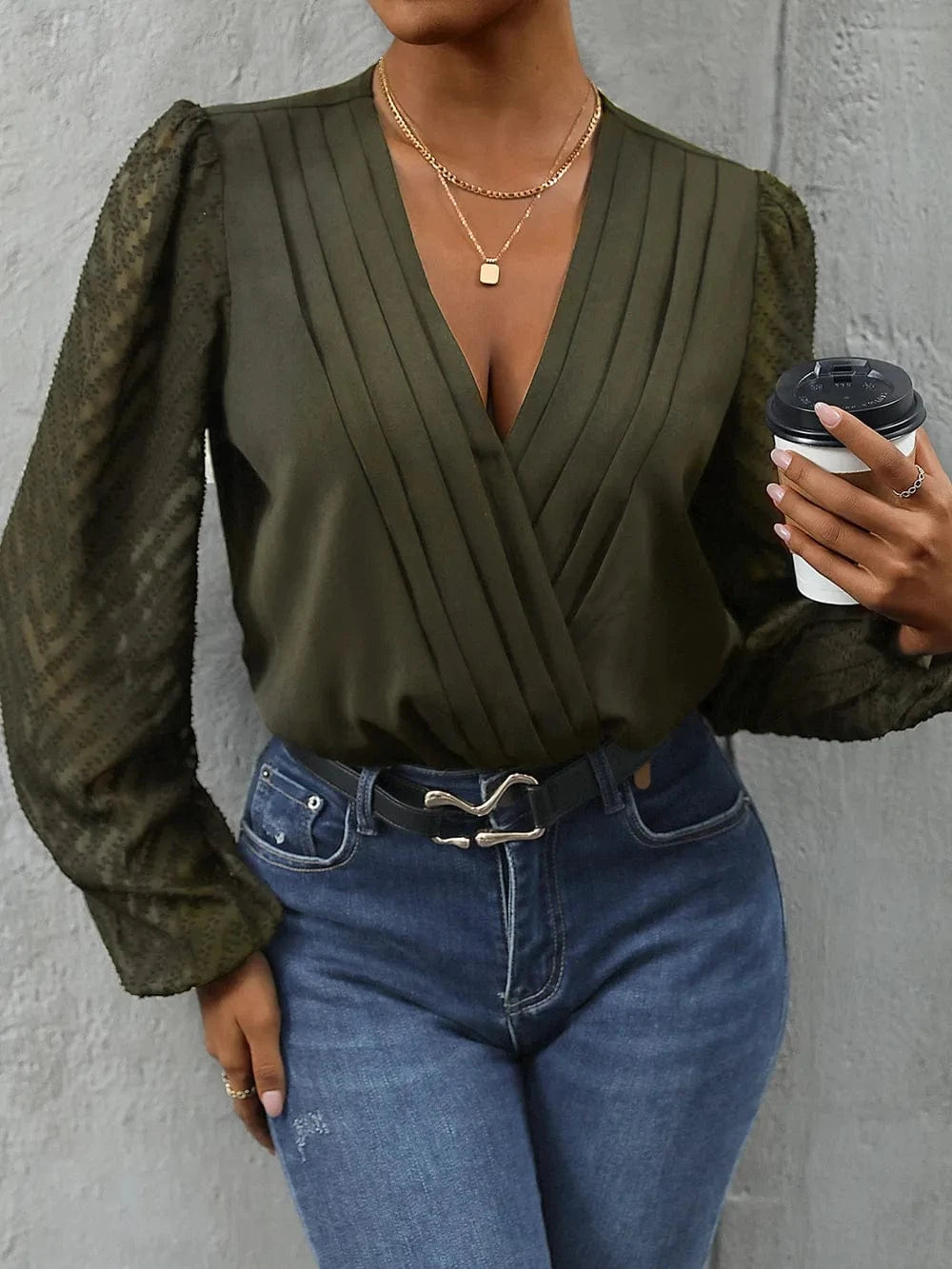 Perfee Ruched Surplice Long Sleeve Bodysuit Body suits