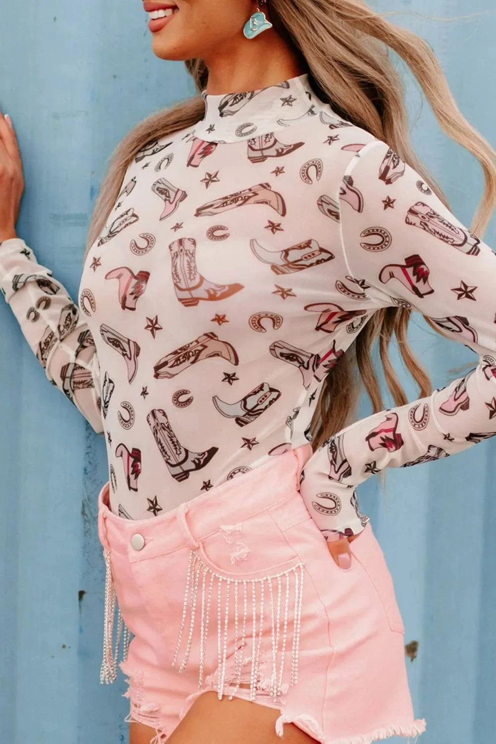 Printed Mock Neck Long Sleeve Bodysuit Body suits