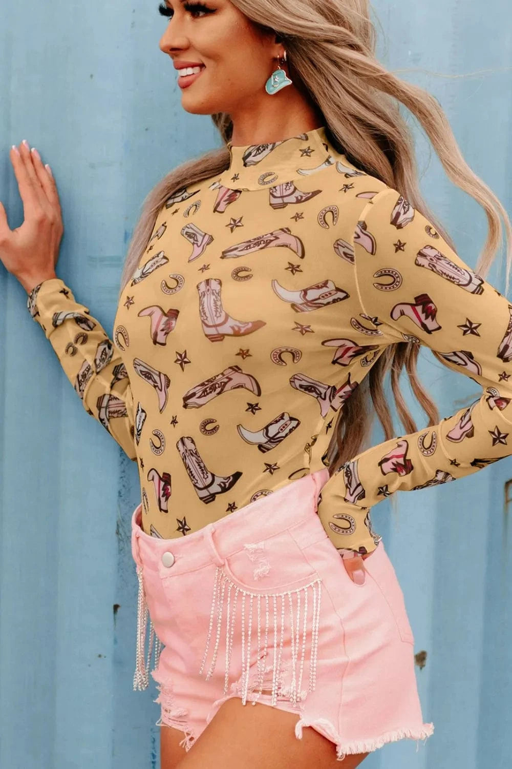 Printed Mock Neck Long Sleeve Bodysuit Body suits
