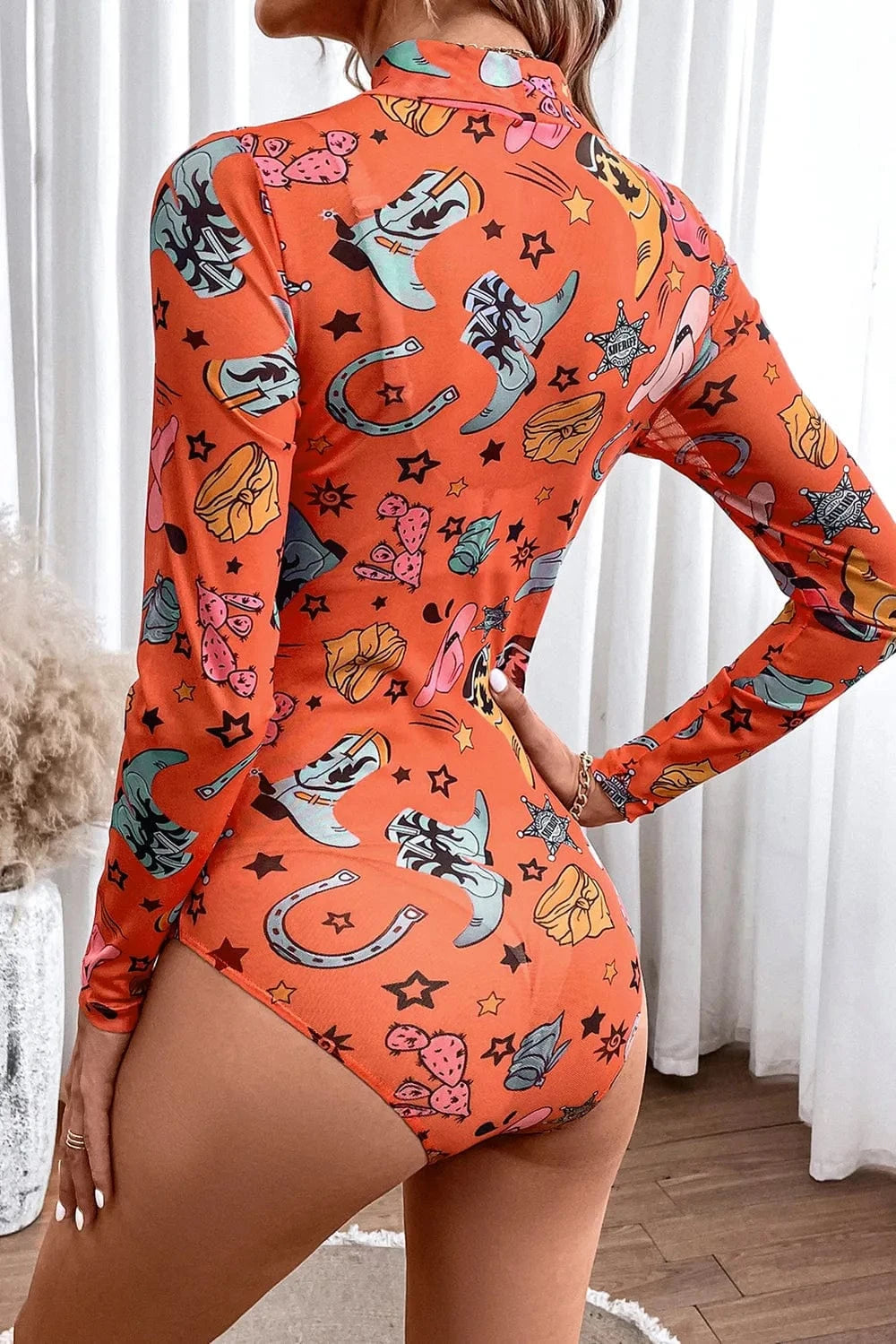 Printed Mock Neck Long Sleeve Bodysuit Body suits