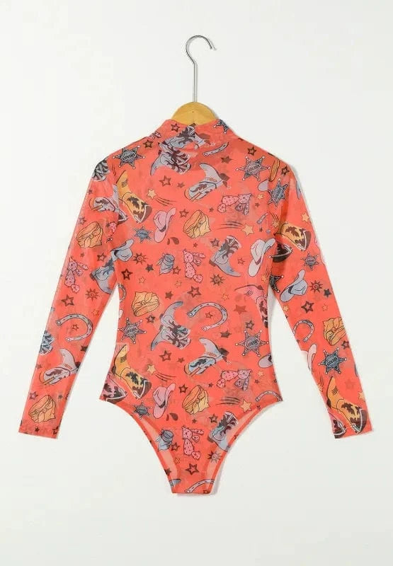 Printed Mock Neck Long Sleeve Bodysuit Body suits
