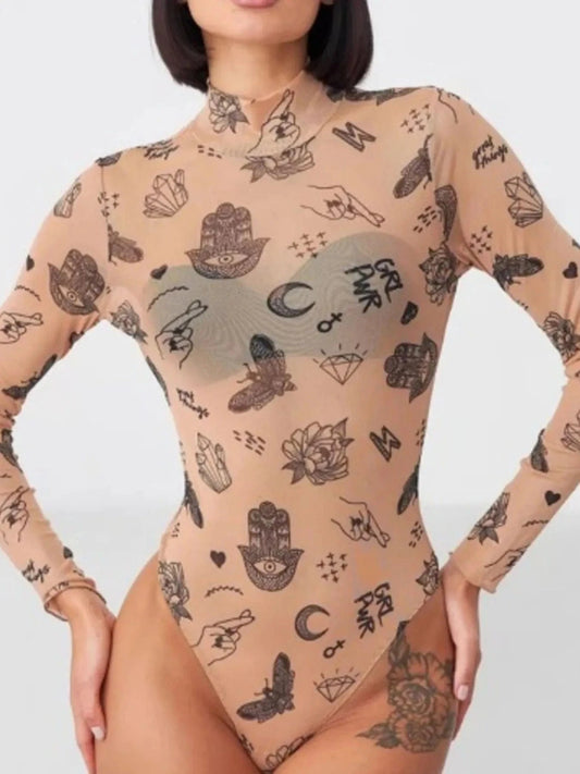 Printed Mock Neck Long Sleeve Bodysuit Body suits