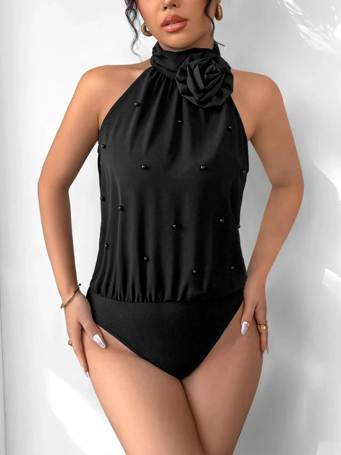 Bodysuits 3D Flower Grecian Neck Bodysuit 3D Flower Grecian Neck Bodysuit