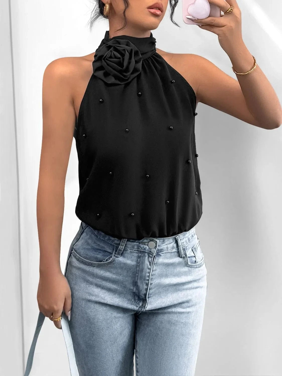 Bodysuits 3D Flower Grecian Neck Bodysuit 3D Flower Grecian Neck Bodysuit