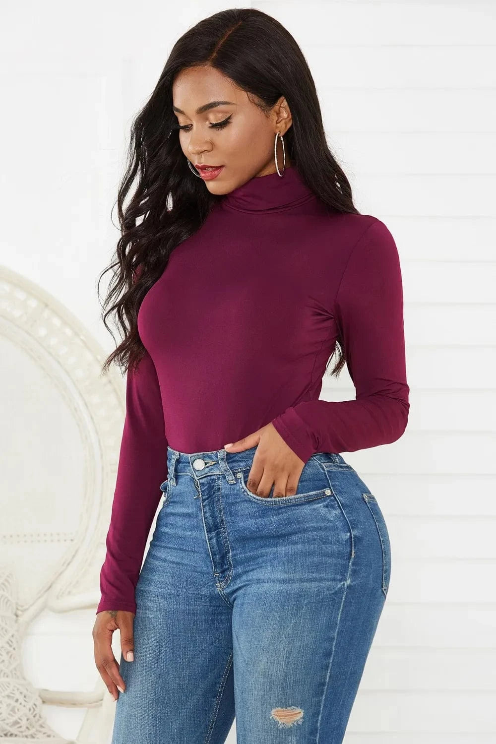 Bodysuits Burgundy / S Turtleneck Long Sleeve Bodysuit Turtleneck Long Sleeve Bodysuit