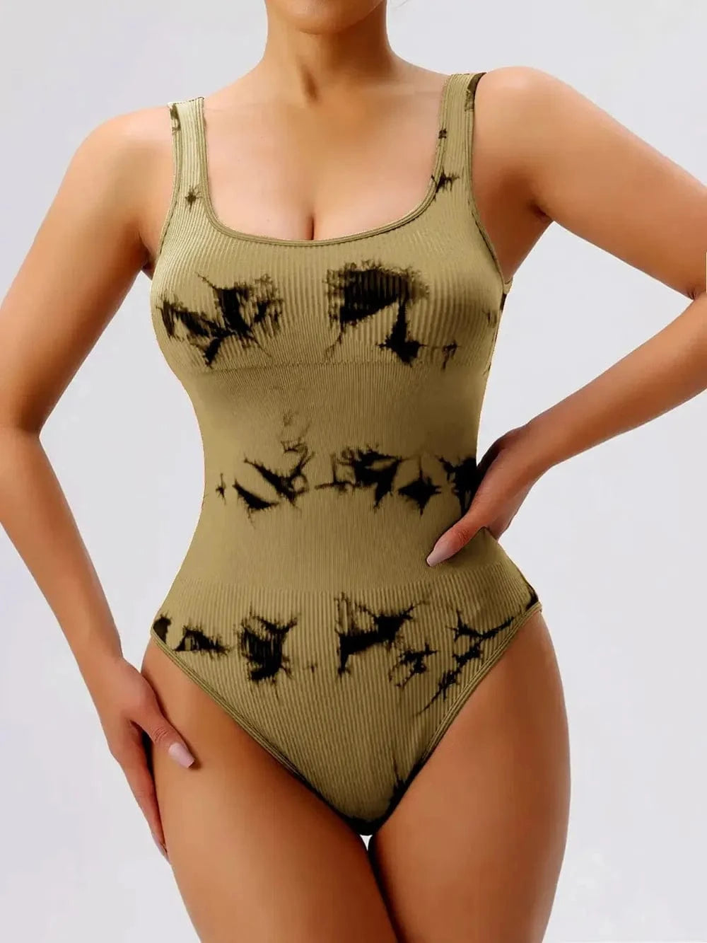 Bodysuits Camel / S Tie-Dye Scoop Neck Wide Strap Active Bodysuit Tie-Dye Scoop Neck Wide Strap Active Bodysuit