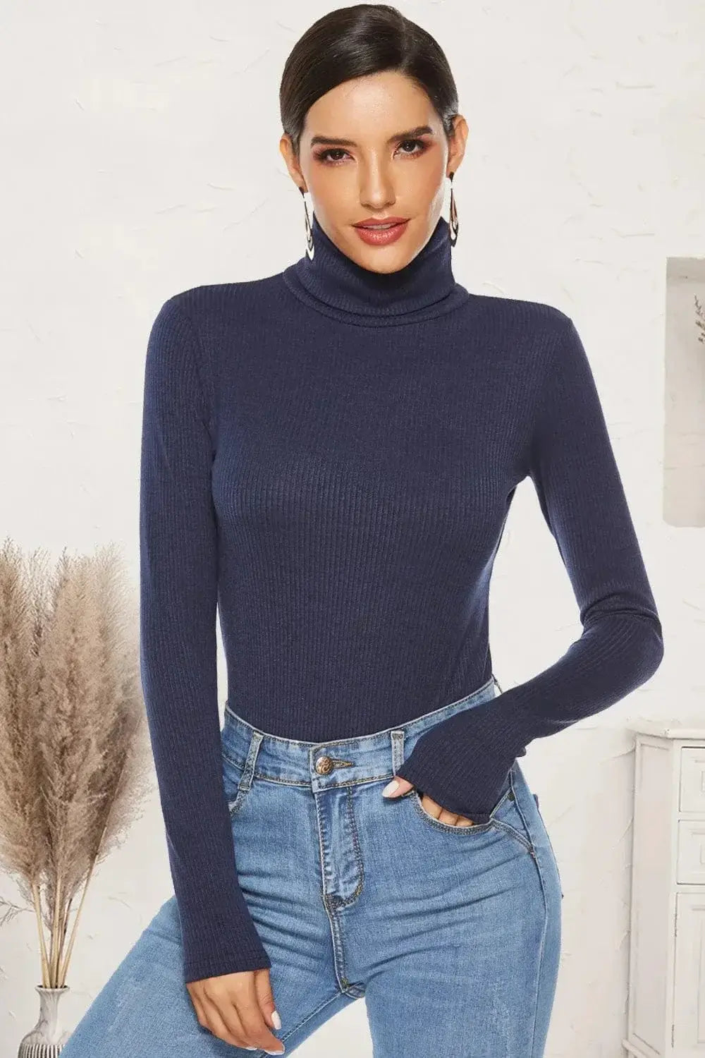Bodysuits Dark Blue / S Ribbed Turtleneck Long Sleeve Bodysuit Ribbed Turtleneck Long Sleeve Bodysuit