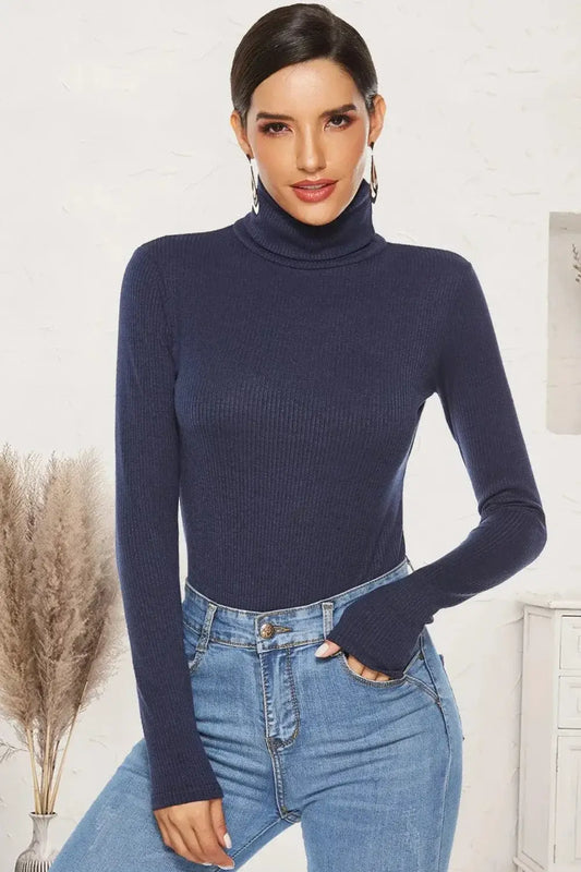 Bodysuits Dark Blue / S Ribbed Turtleneck Long Sleeve Bodysuit Ribbed Turtleneck Long Sleeve Bodysuit