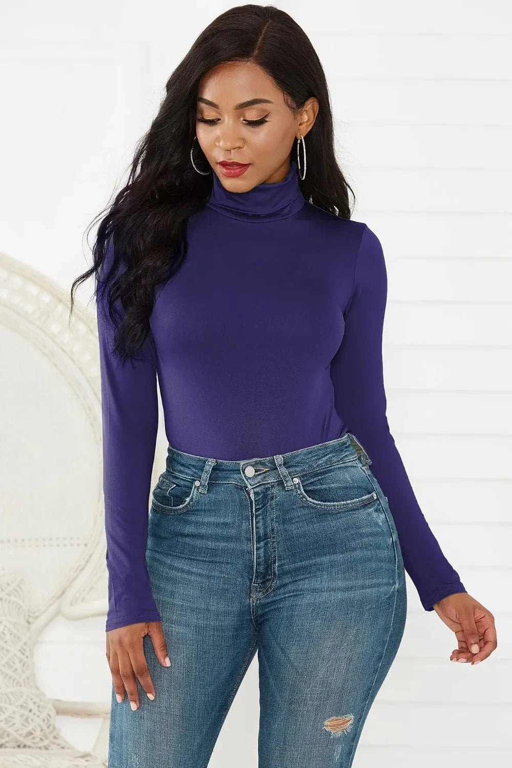 Bodysuits Dark Blue / S Turtleneck Long Sleeve Bodysuit Turtleneck Long Sleeve Bodysuit