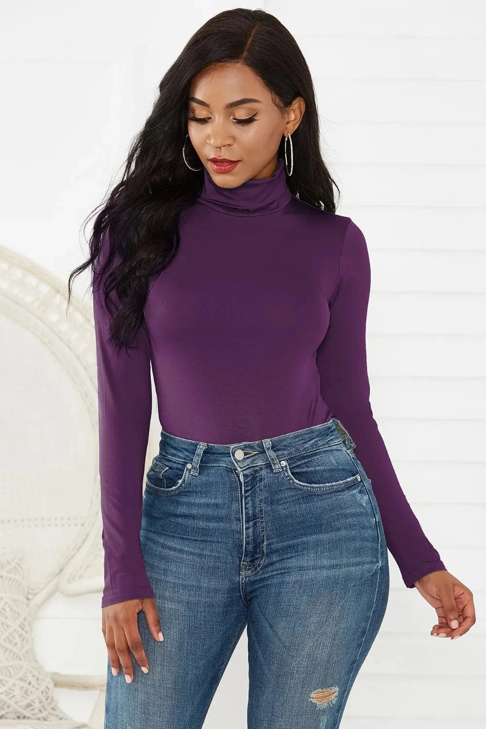 Bodysuits Deep Purple / S Turtleneck Long Sleeve Bodysuit Turtleneck Long Sleeve Bodysuit