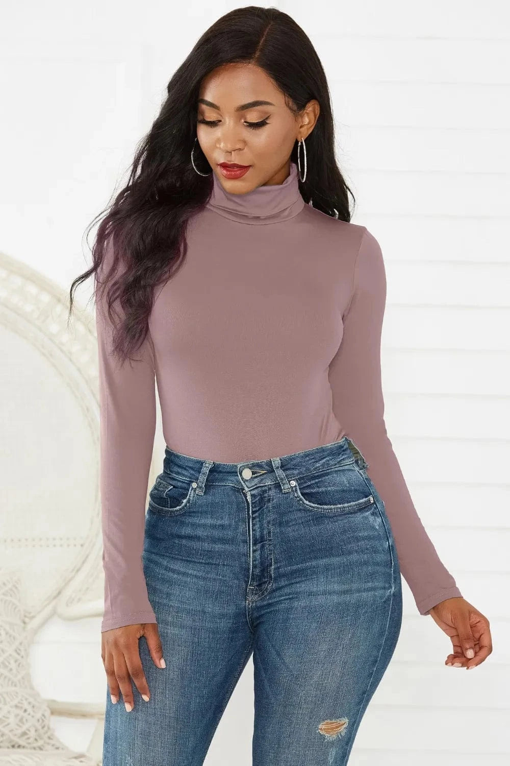 Bodysuits Dusty Pink / S Turtleneck Long Sleeve Bodysuit Turtleneck Long Sleeve Bodysuit