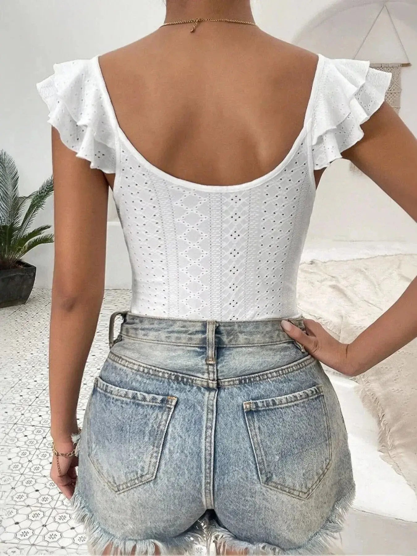 Bodysuits Eyelet Lace Ruffled Corset Bodysuit Eyelet Lace Ruffled Corset Bodysuit