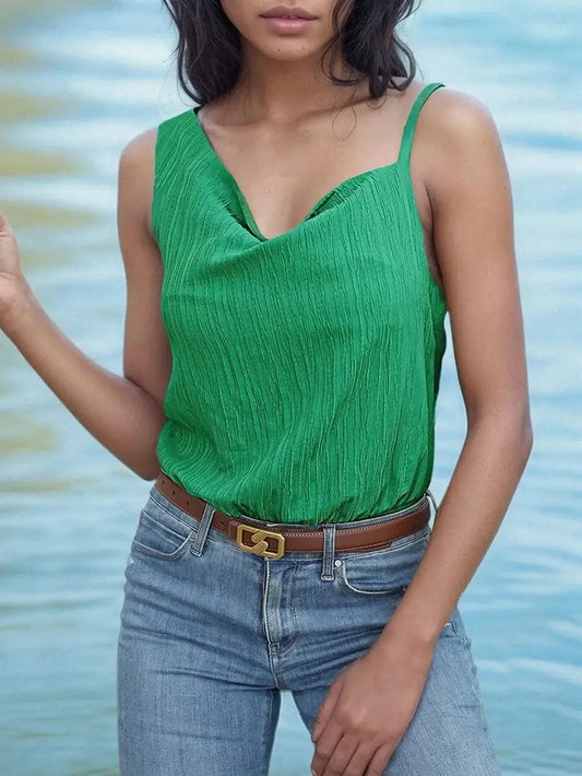 Bodysuits Green / S Perfee Textured Asymmetrical Neck Bodysuit Perfee Textured Asymmetrical Neck Bodysuit