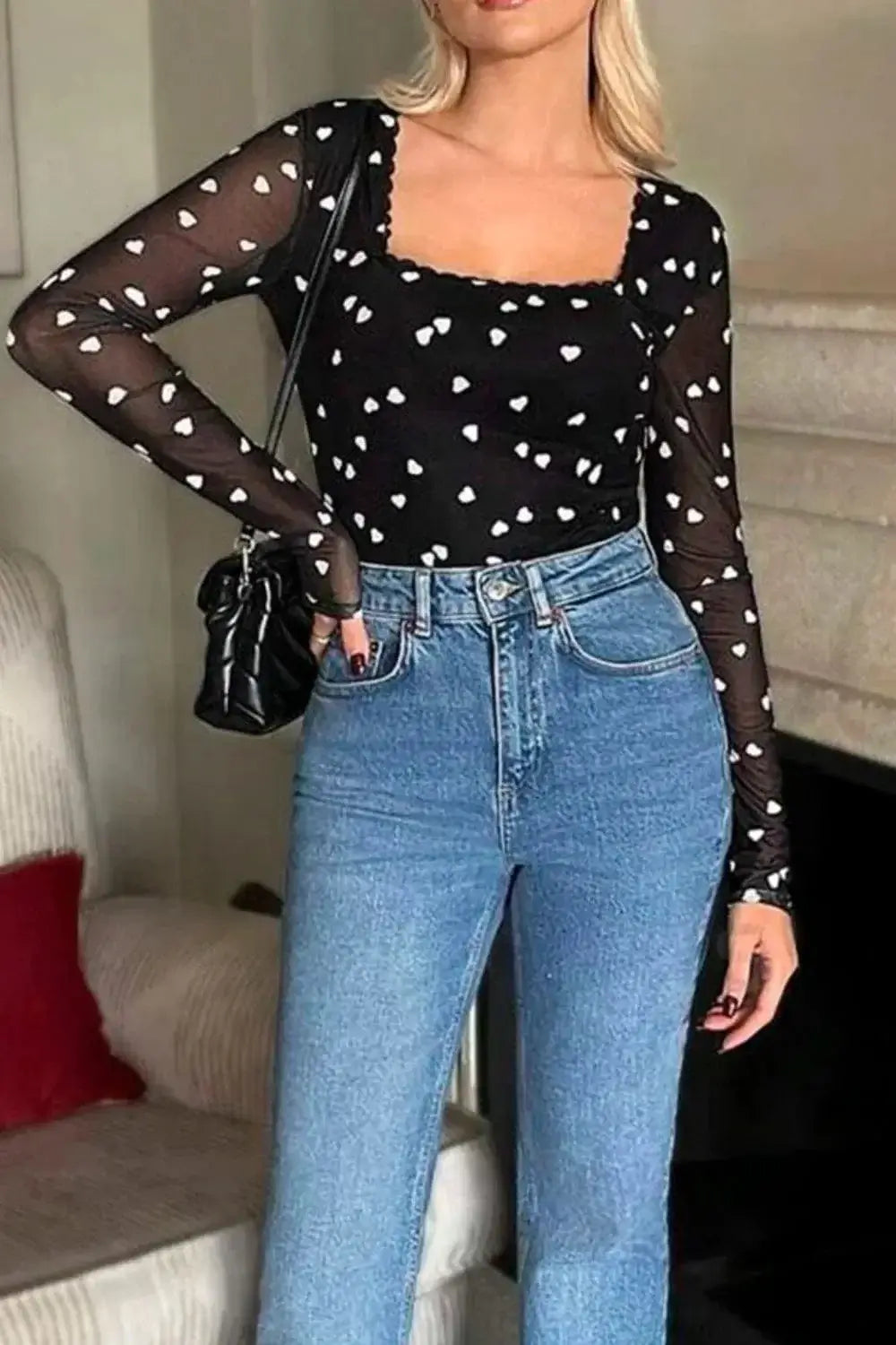 Bodysuits Heart Square Neck Long Sleeve Bodysuit Heart Square Neck Long Sleeve Bodysuit