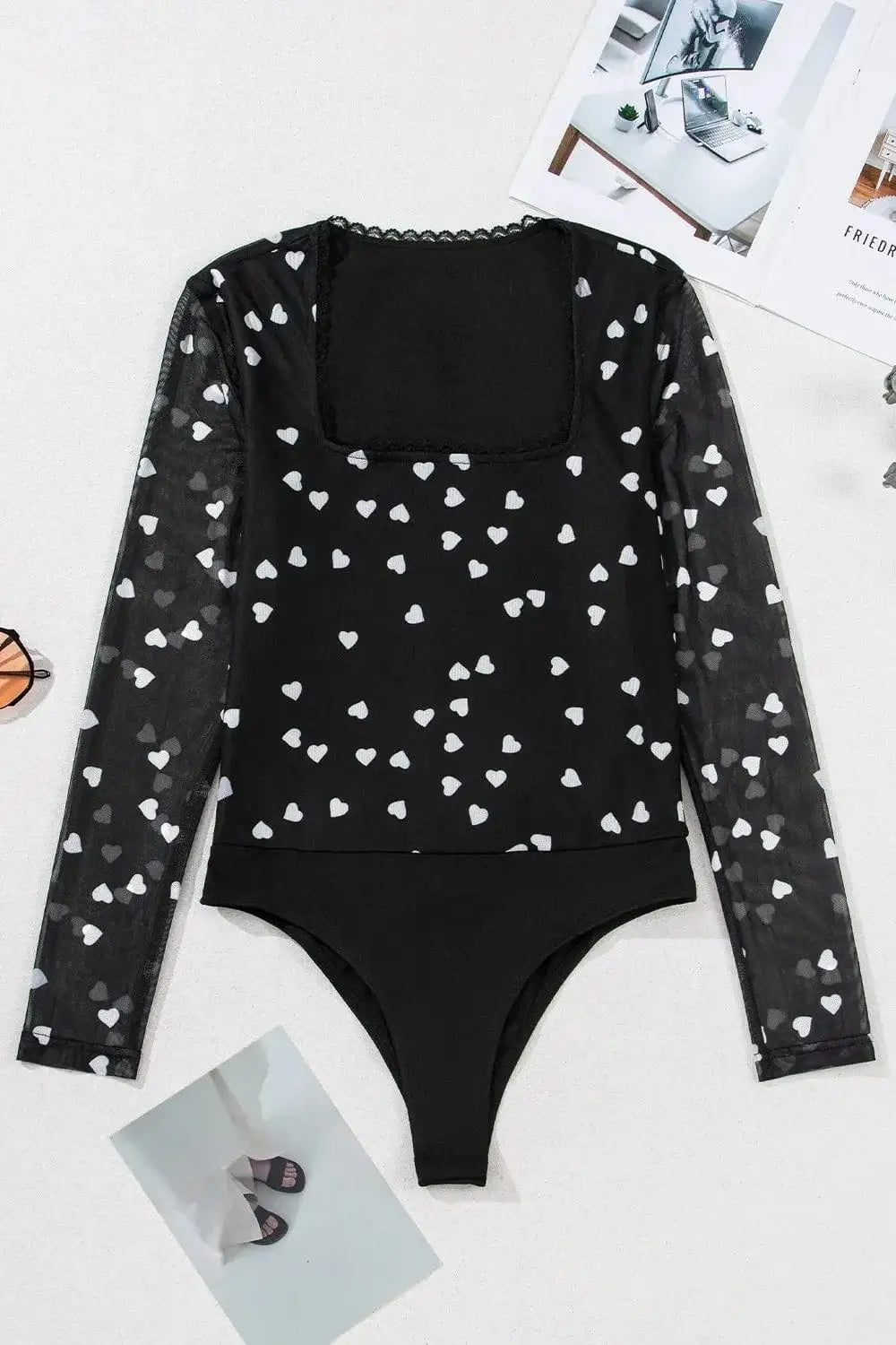 Bodysuits Heart Square Neck Long Sleeve Bodysuit Heart Square Neck Long Sleeve Bodysuit