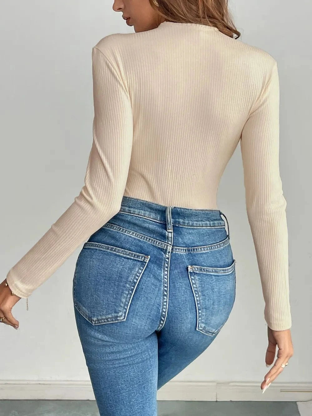 Bodysuits Perfee Decorative Button Round Neck Long Sleeve Bodysuit Perfee Decorative Button Round Neck Long Sleeve Bodysuit
