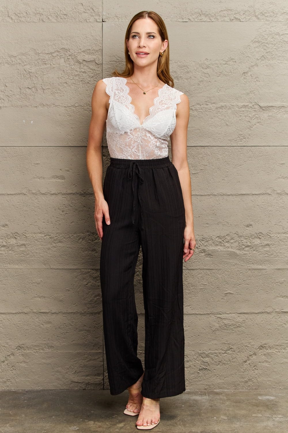 Bodysuits Perfee Lace Detail Plunge Neck Sleeveless Bodysuit Perfee Lace Detail Plunge Neck Sleeveless Bodysuit
