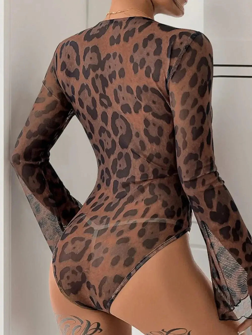 Bodysuits Perfee Leopard V-Neck Lace Bodysuit Perfee Leopard V-Neck Lace Bodysuit