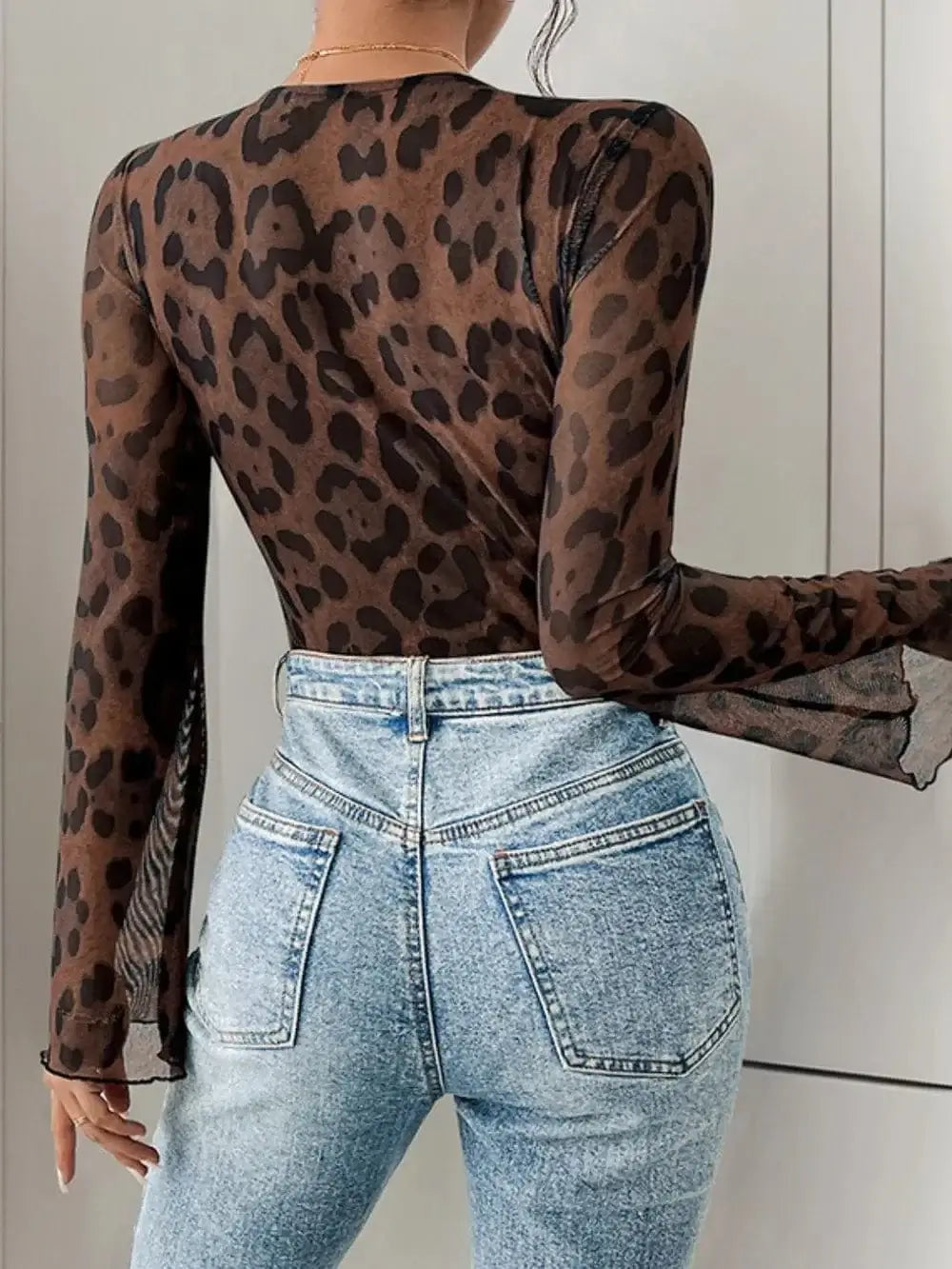 Bodysuits Perfee Leopard V-Neck Lace Bodysuit Perfee Leopard V-Neck Lace Bodysuit