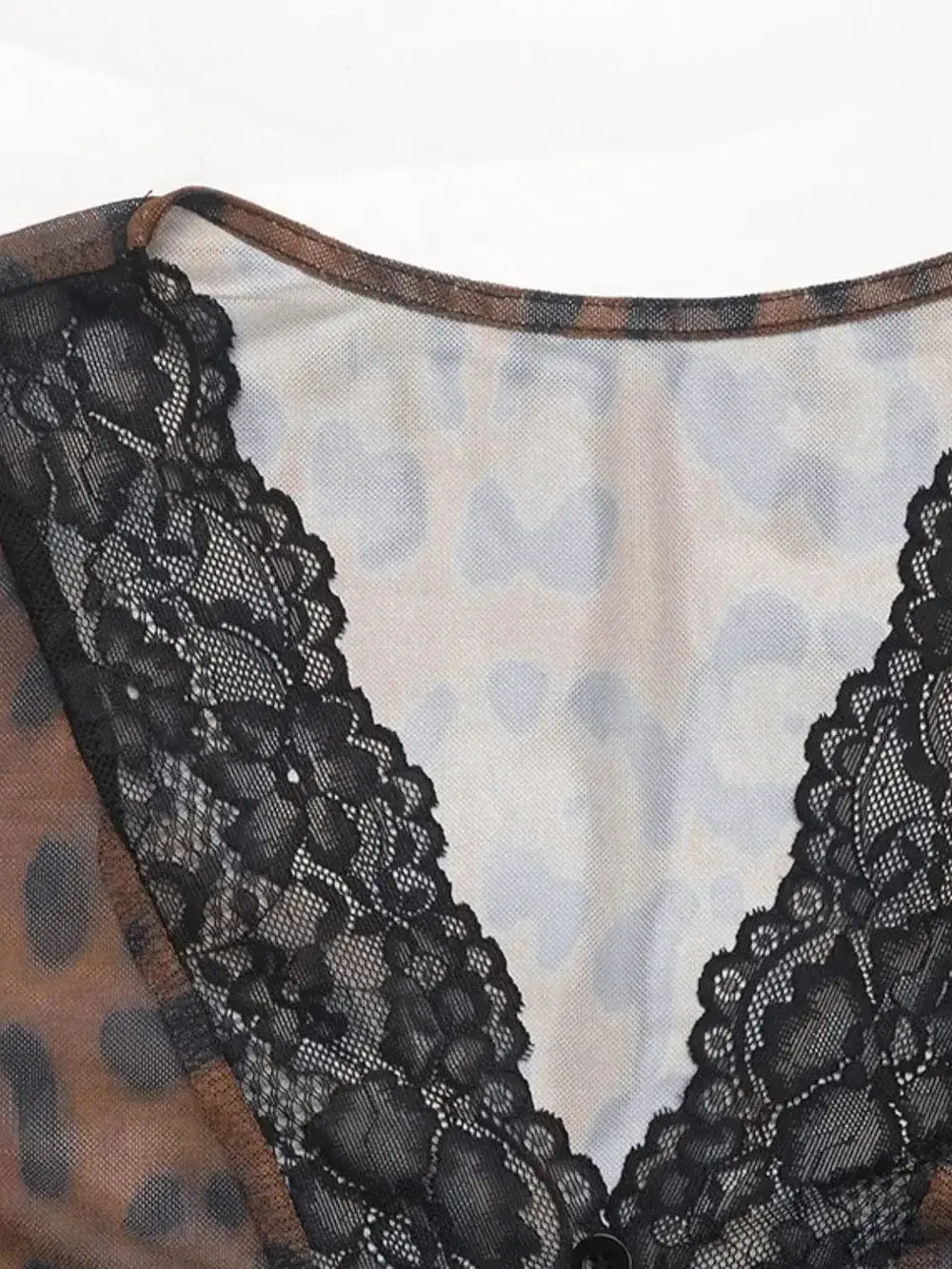 Bodysuits Perfee Leopard V-Neck Lace Bodysuit Perfee Leopard V-Neck Lace Bodysuit