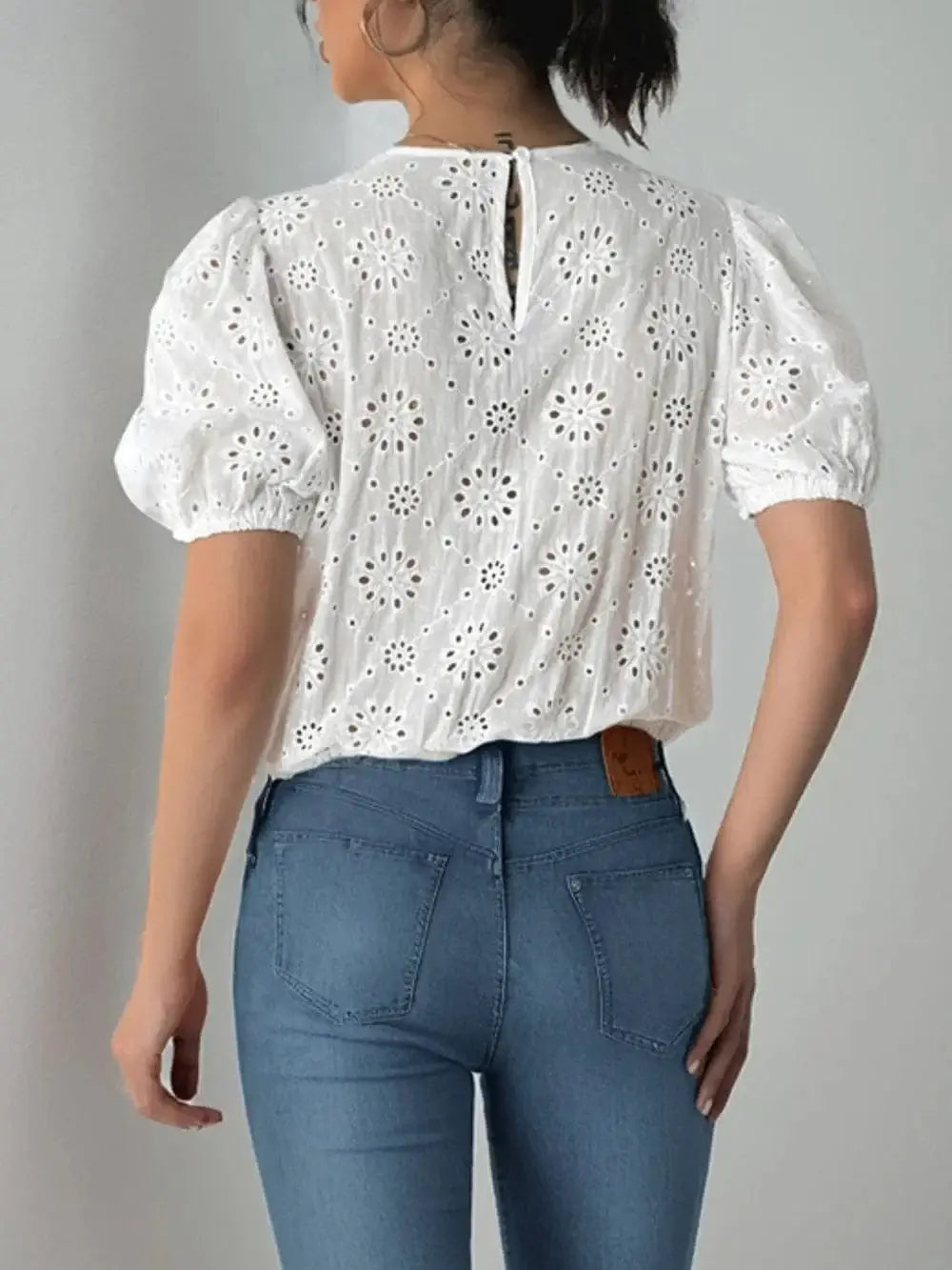 Bodysuits Perfee Tied Eyelet Short Sleeve Bodysuit Perfee Tied Eyelet Short Sleeve Bodysuit