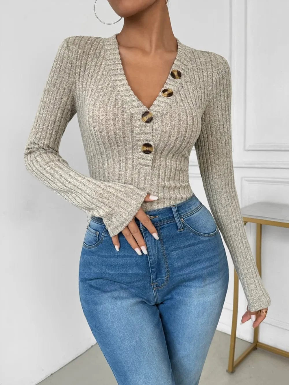 Bodysuits Perfee V-Neck Long Sleeve Bodysuit Perfee V-Neck Long Sleeve Bodysuit