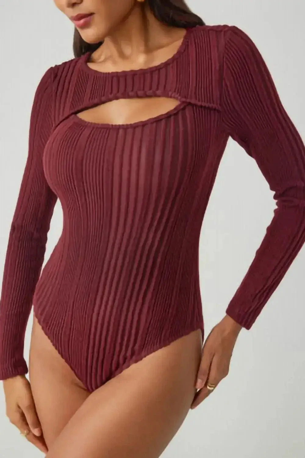 Bodysuits Ribbed Cutout Round Neck Bodysuit Ribbed Cutout Round Neck Bodysuit