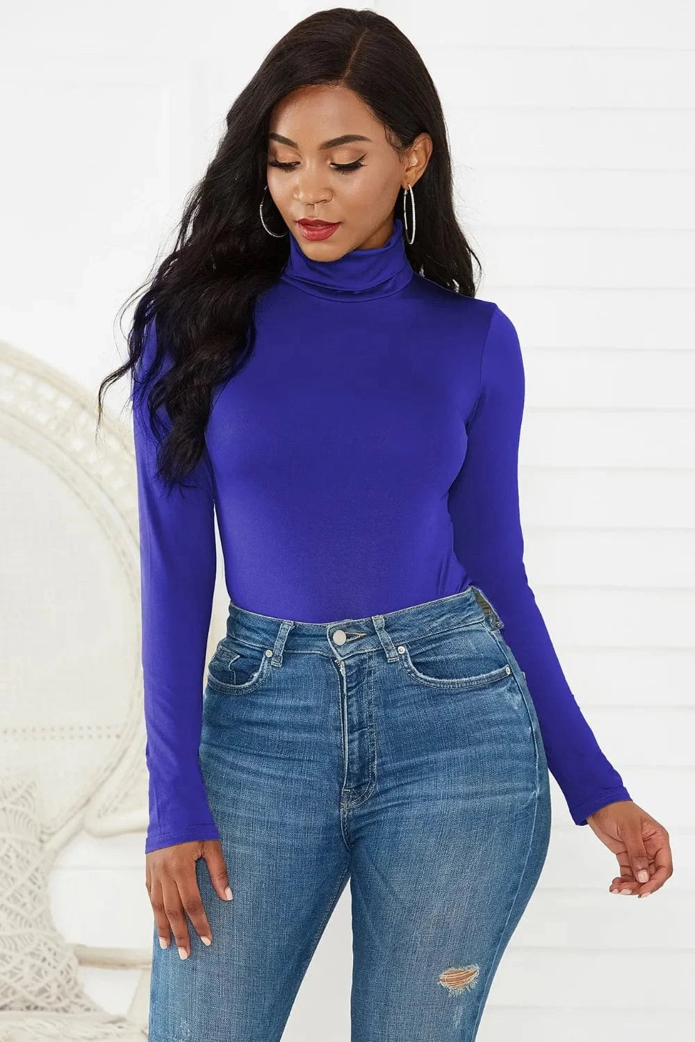 Bodysuits Royal Blue / S Turtleneck Long Sleeve Bodysuit Turtleneck Long Sleeve Bodysuit