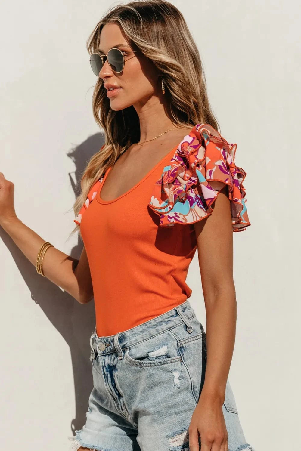 Bodysuits Scoop Neck Flounce Sleeve Bodysuit Scoop Neck Flounce Sleeve Bodysuit