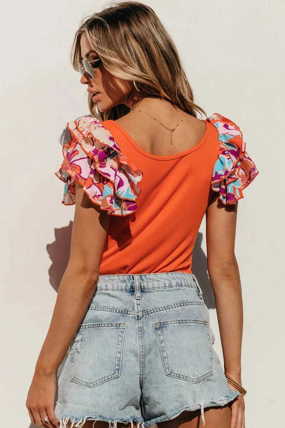 Bodysuits Scoop Neck Flounce Sleeve Bodysuit Scoop Neck Flounce Sleeve Bodysuit