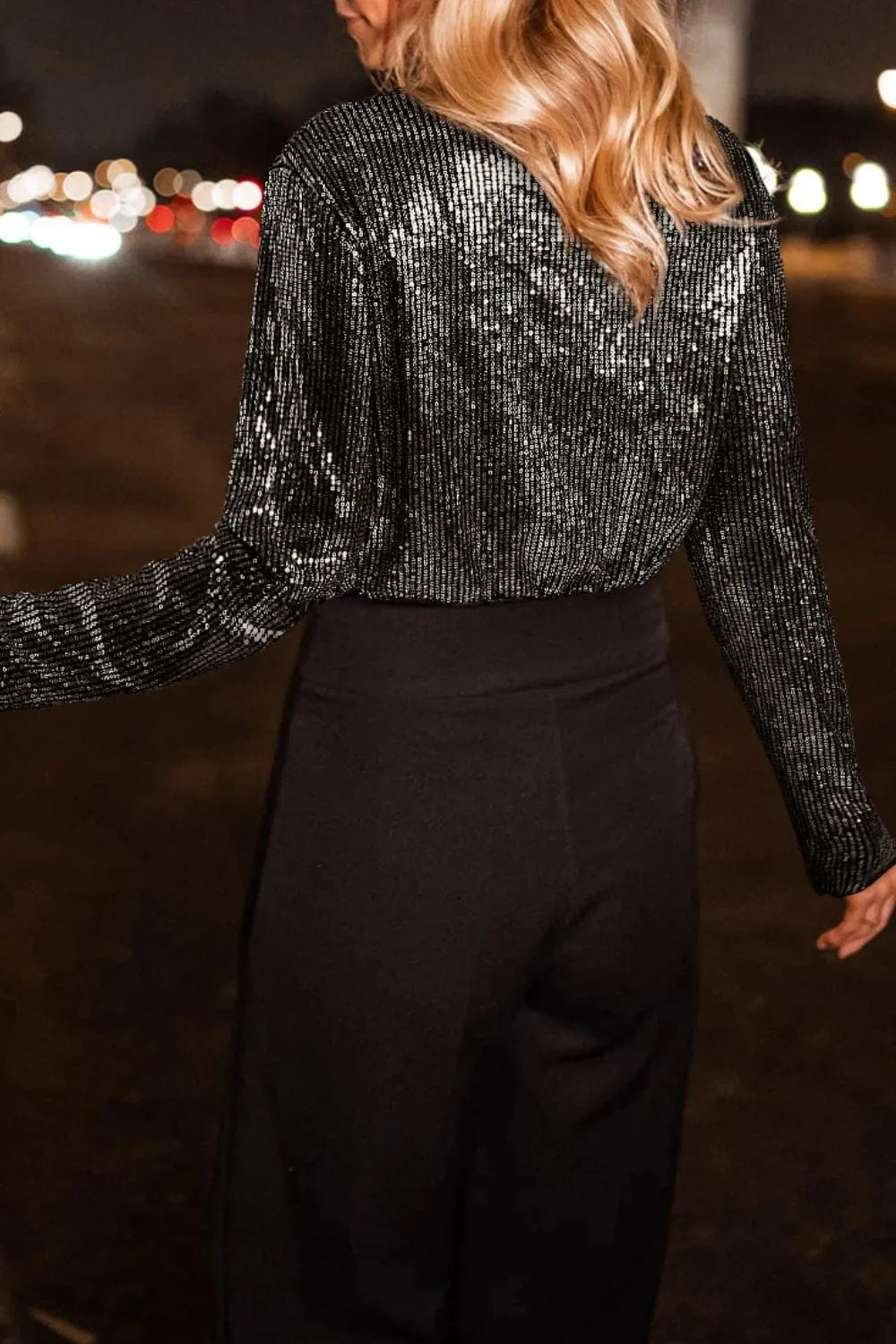 Bodysuits Sequin Surplice Long Sleeve Bodysuit Sequin Surplice Long Sleeve Bodysuit