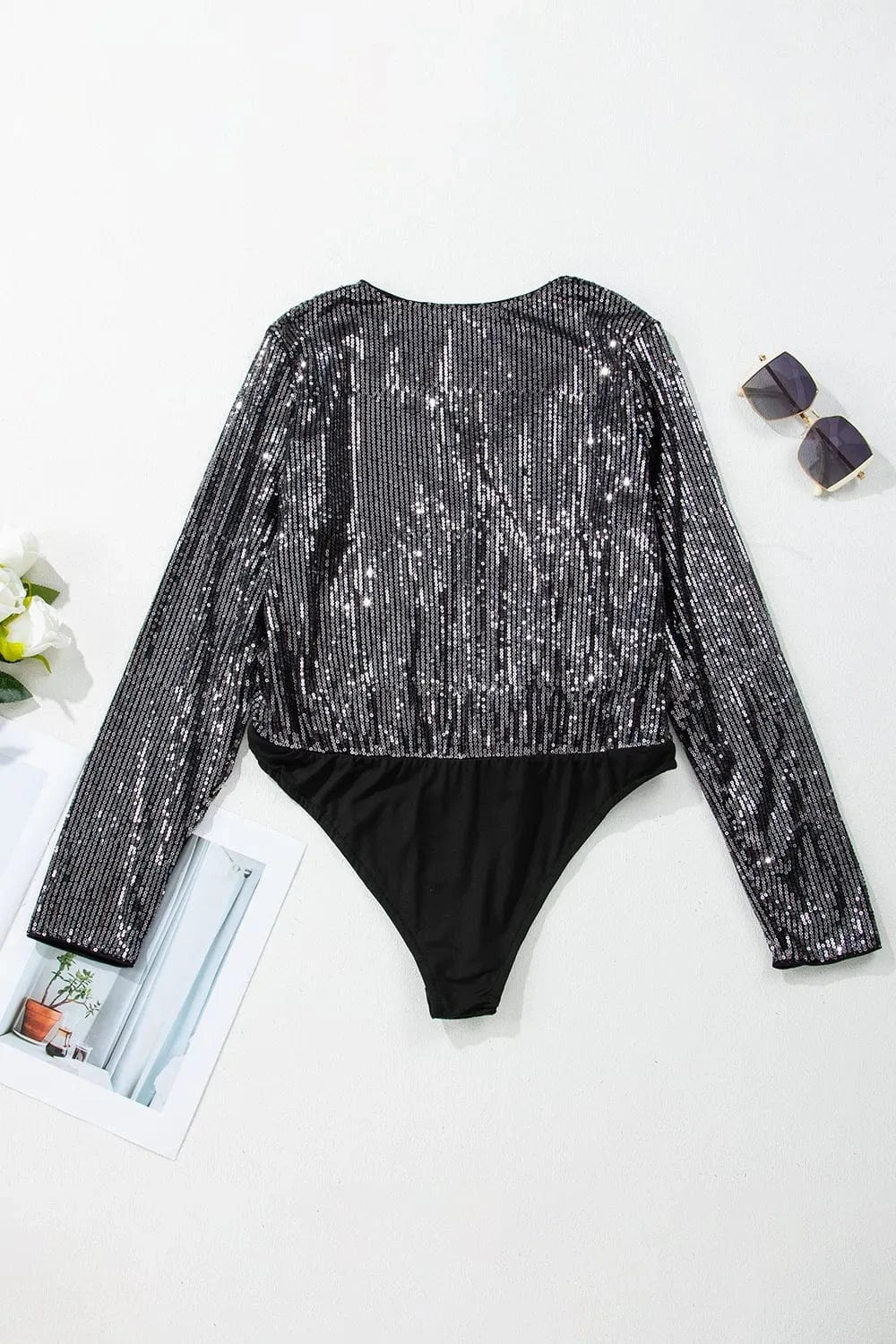 Bodysuits Sequin Surplice Long Sleeve Bodysuit Sequin Surplice Long Sleeve Bodysuit