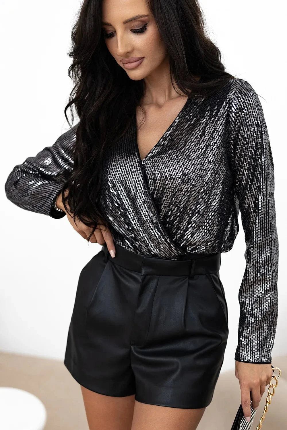 Bodysuits Sequin Surplice Long Sleeve Bodysuit Sequin Surplice Long Sleeve Bodysuit