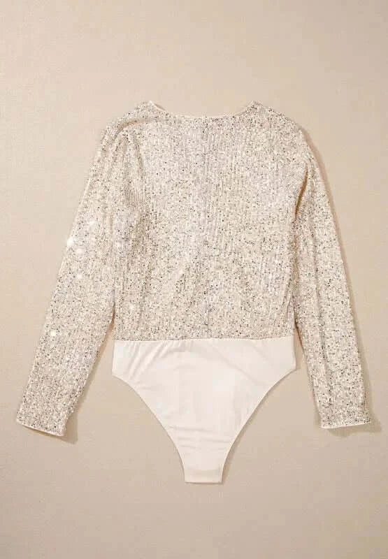 Bodysuits Sequin Surplice Long Sleeve Bodysuit Sequin Surplice Long Sleeve Bodysuit