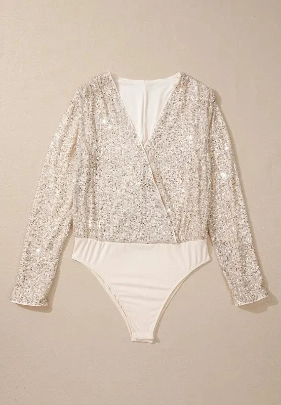 Bodysuits Sequin Surplice Long Sleeve Bodysuit Sequin Surplice Long Sleeve Bodysuit