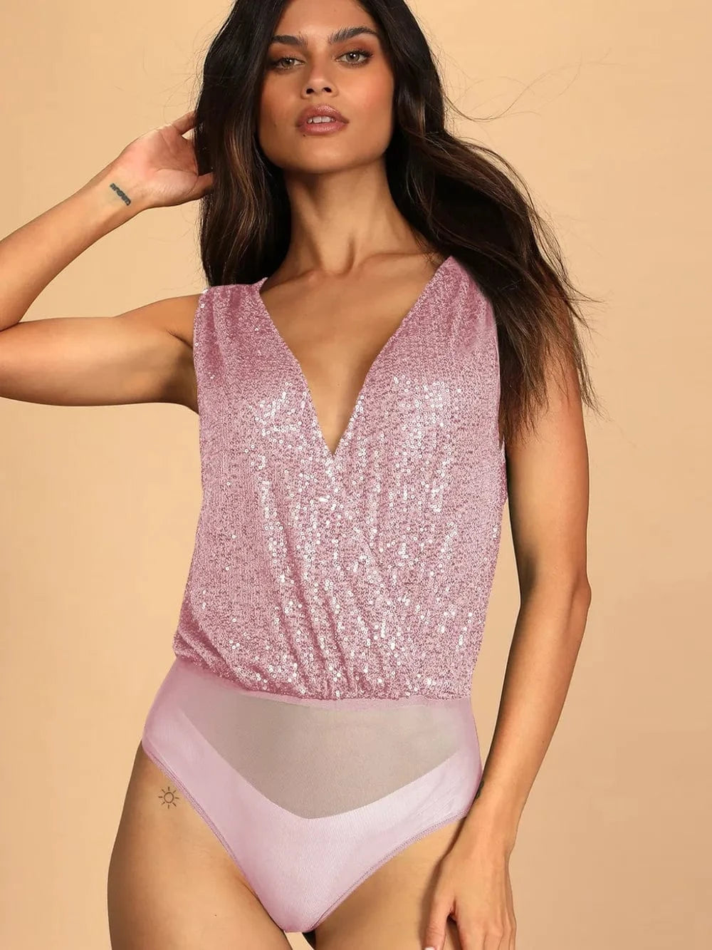 Bodysuits Sequin Surplice Sleeveless Bodysuit Sequin Surplice Sleeveless Bodysuit
