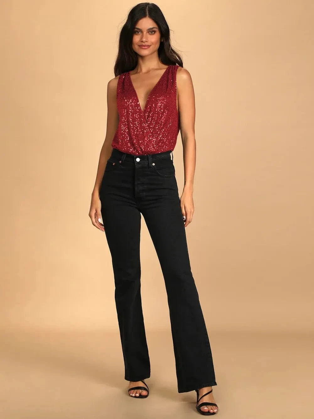 Bodysuits Sequin Surplice Sleeveless Bodysuit Sequin Surplice Sleeveless Bodysuit
